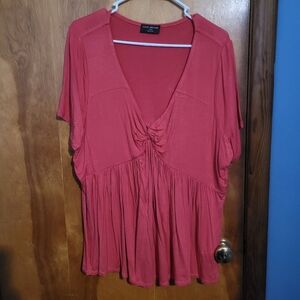 Lane Bryant Coral Ruched Babydoll Top – Size 18/20